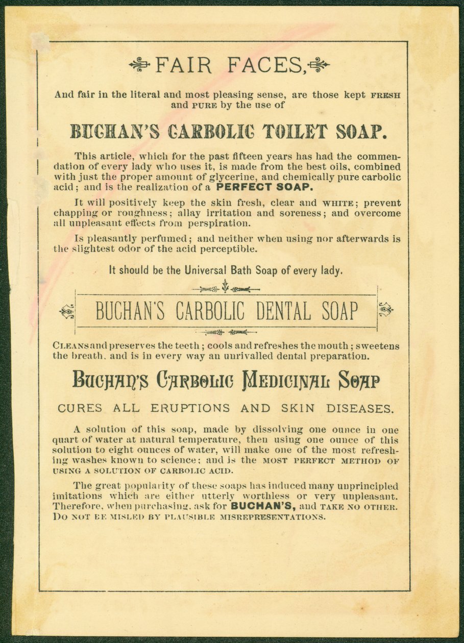 Buchans Carbolic Toilet Soap [trade card verso] 作者 美国学校