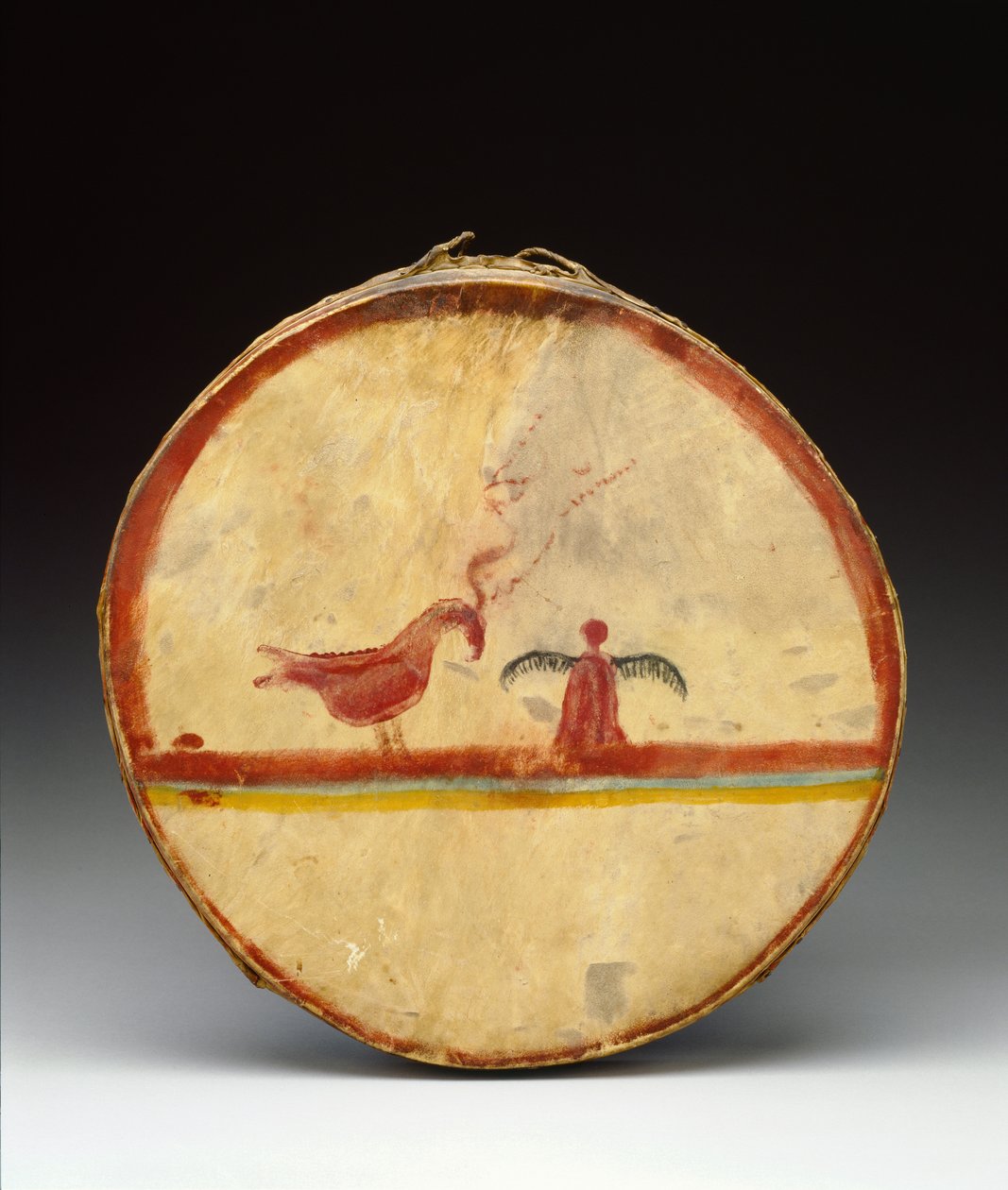 Drum，Chippewa Culture，c.1840（木材，鹿皮和颜料） 作者 美国学校
