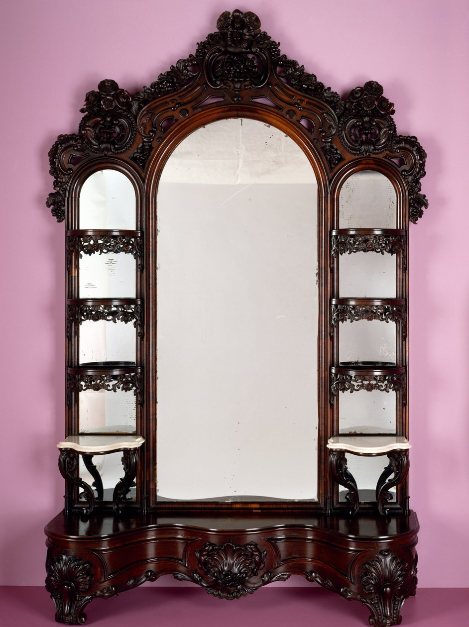 Etagere，客厅套装的一部分，来自John Henry Belter（1804-65），1855（玫瑰木）的商店 作者 美国学校