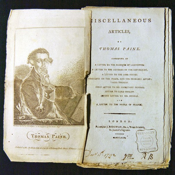 托马斯·潘恩于1791年出版的杂项文章的主题 作者 美国学校