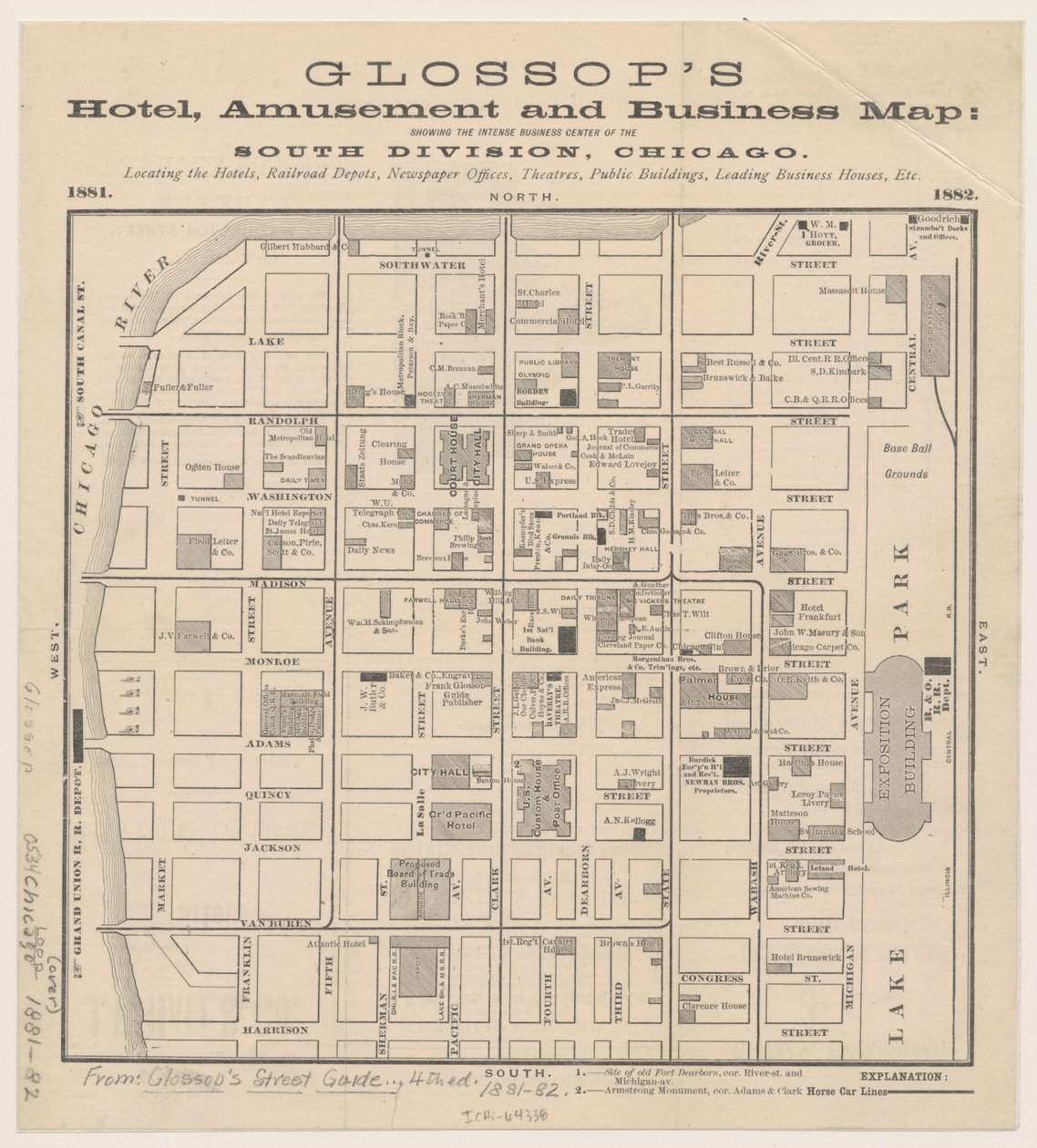 Glossops酒店，娱乐和商业地图，c.1881-82 作者 美国学校