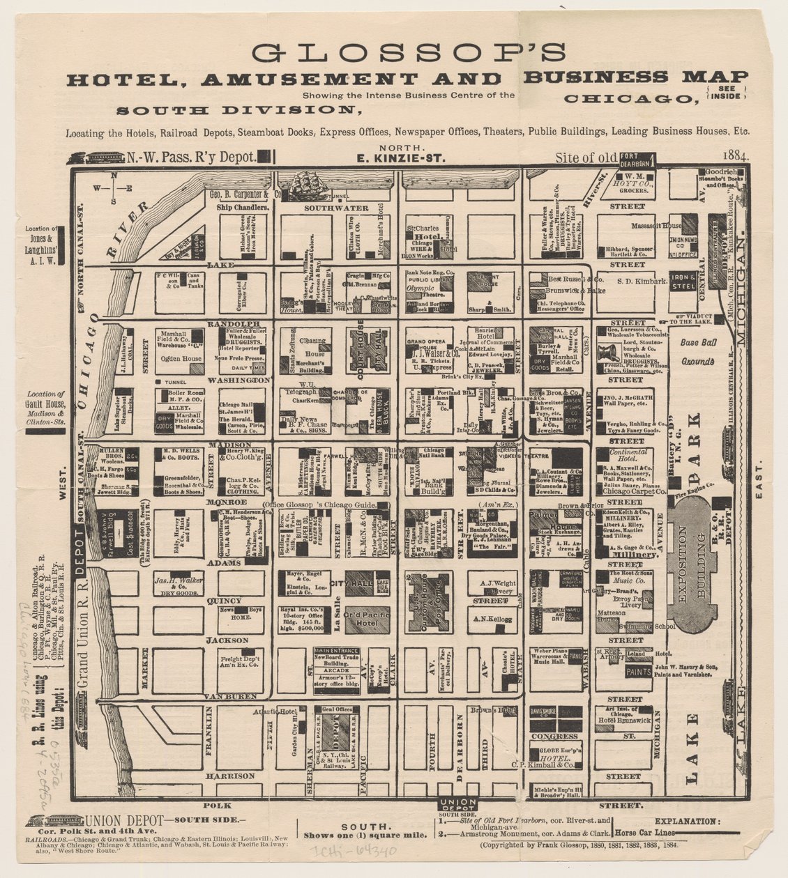 Glossops酒店，娱乐和商业地图，c.1884 作者 美国学校