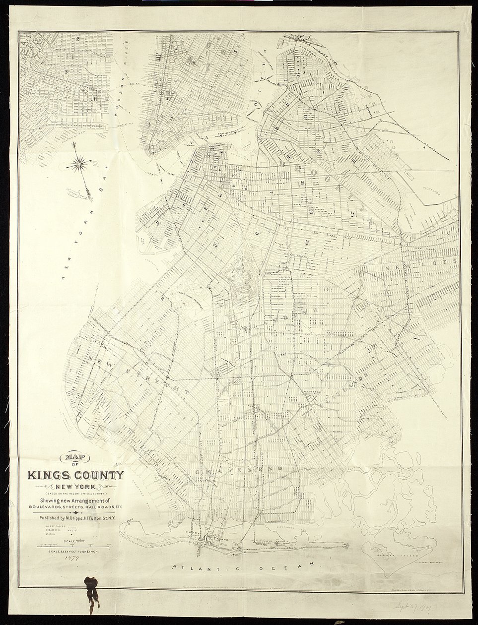纽约国王郡地图，1879年，1879年（黑色墨水在纸上，背面布） 作者 美国学校