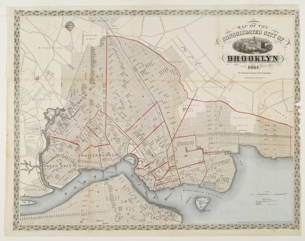 1861年布鲁克林统一城市地图（用wc雕刻） 作者 美国学校