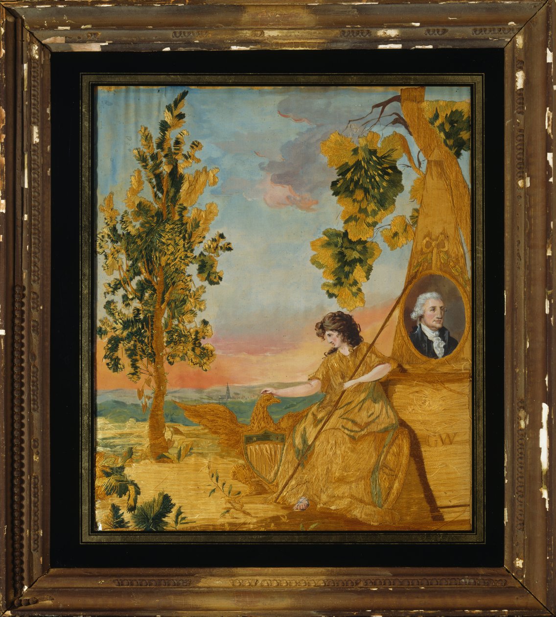 纪念刺绣图片，c.1805-15（丝绸，亚麻和wc） 作者 美国学校