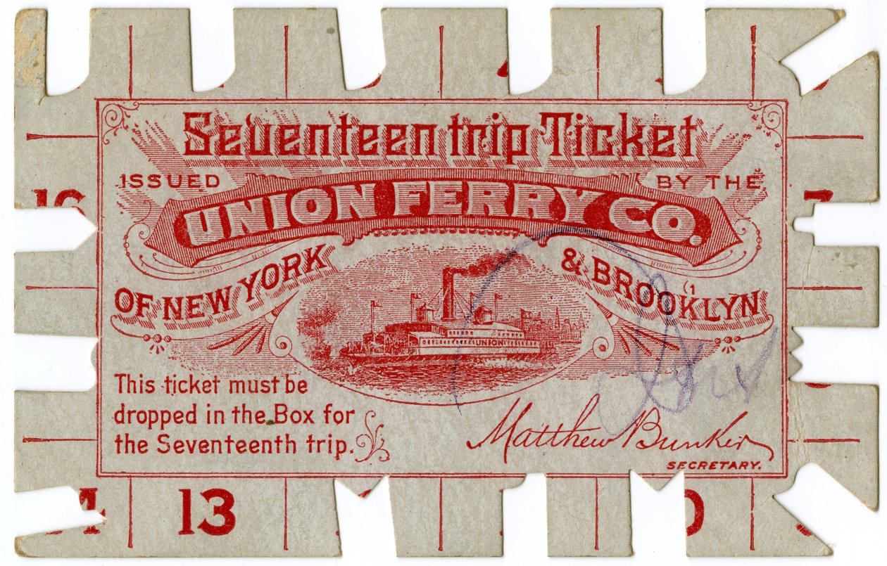 由纽约和布鲁克林的Union Ferry Co.发行的十七张旅行机票 作者 美国学校