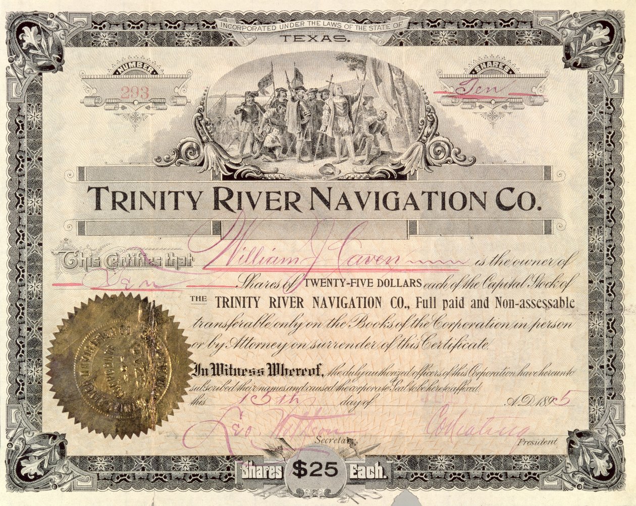 股票分享为Trinity River Navigation Co.，1895 作者 美国学校