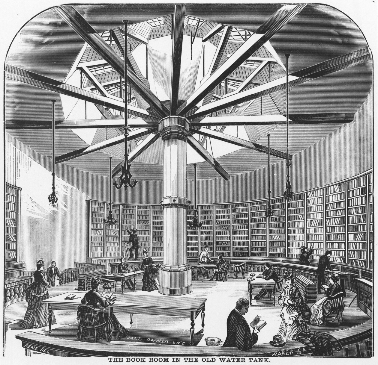 旧水箱中的书房，来自芝加哥商人和制造商，由JM Wing＆Co.出版，1873年 作者 美国学校