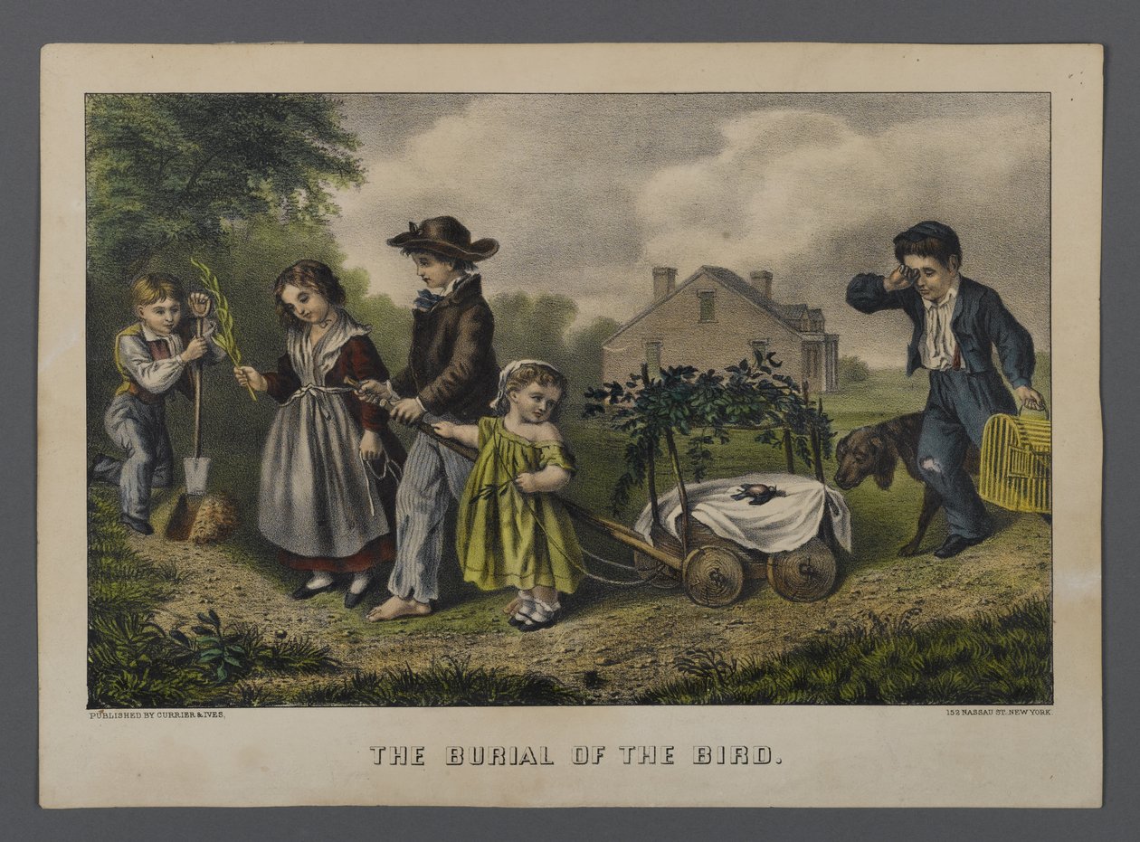 The Burial of the Bird，纽约Currier＆Ives出版（手工彩色版画） 作者 美国学校