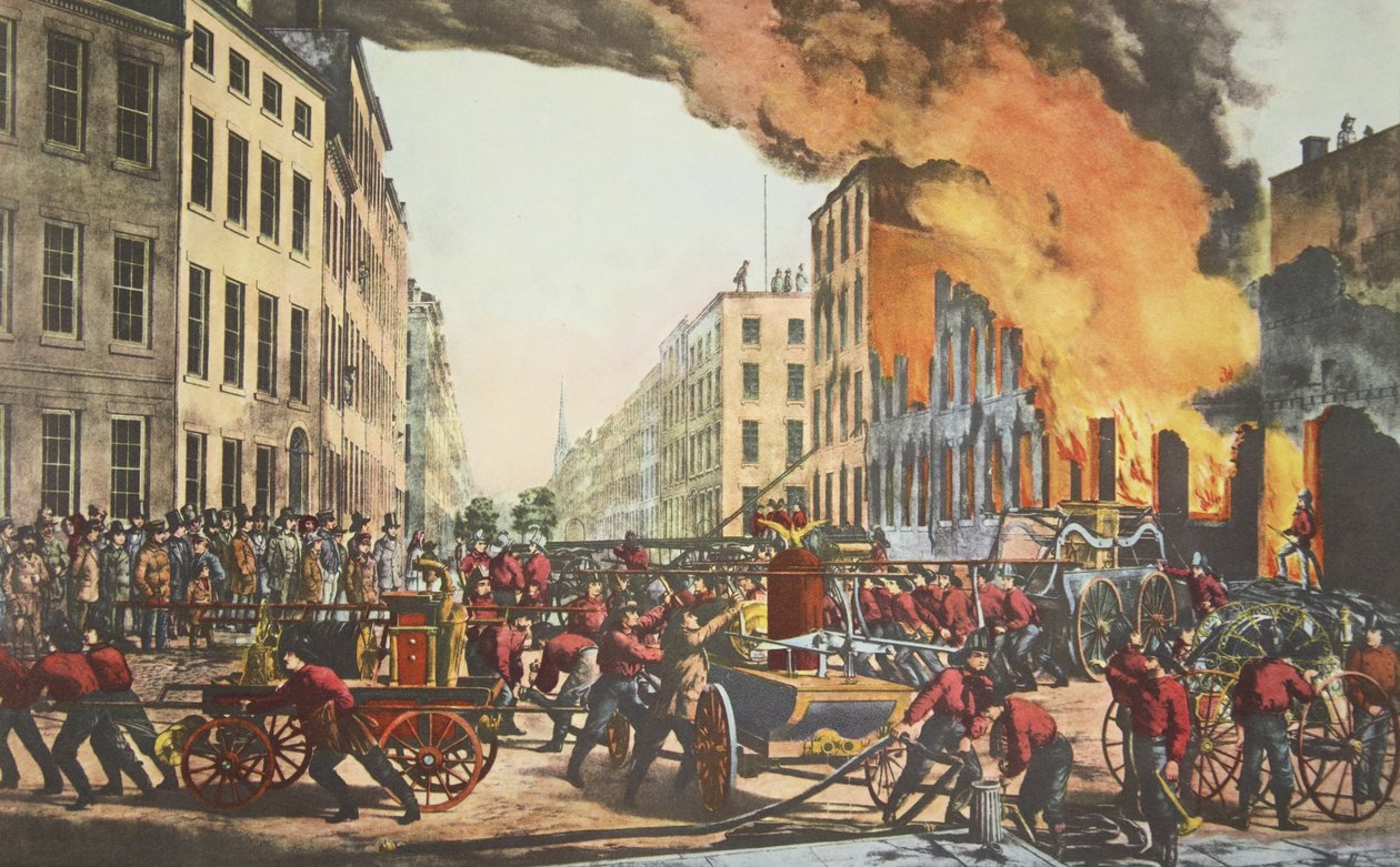 消防员的生活 - 废墟，酒吧。 1854年Currier＆Ives 作者 美国学校