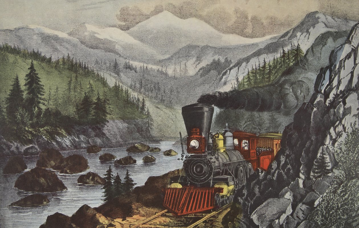 通往加利福尼亚的路线，特拉基河，内华达山脉，酒吧。 1871年，Currier＆Ives 作者 美国学校