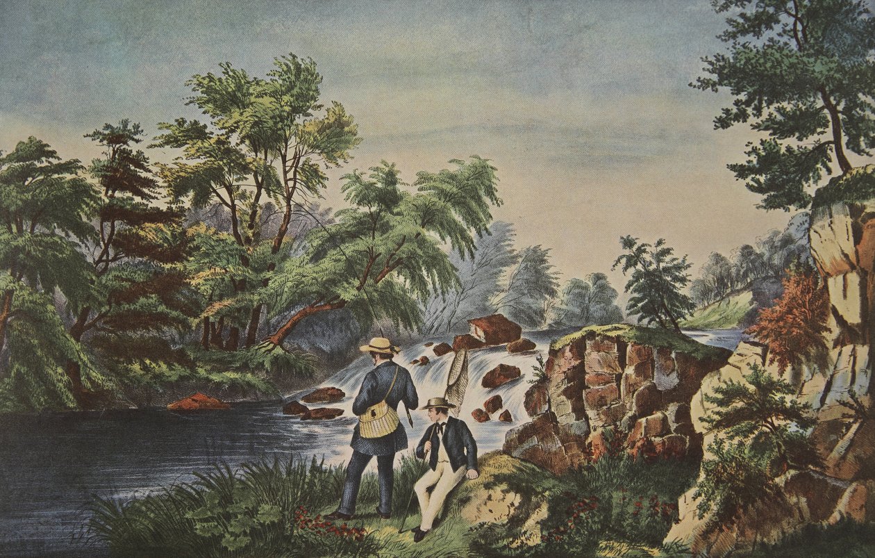 鳟鱼溪，Currier＆Ives，酒吧。 1852年 作者 美国学校
