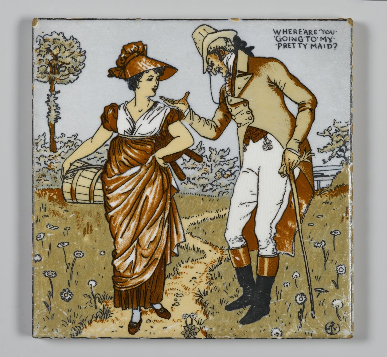 Walter T. Crane Wheeling Pottery Company，Wheeling，West Virginia，1890年制造的瓷砖（转印多色，釉面陶器） 作者 美国学校