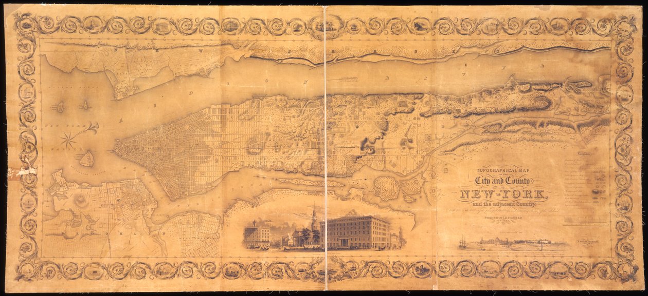 纽约市和县及其邻国的地形图：主要建筑物的边界景观，以及由S雕刻和印刷的岛屿的有趣景观。 作者 美国学校
