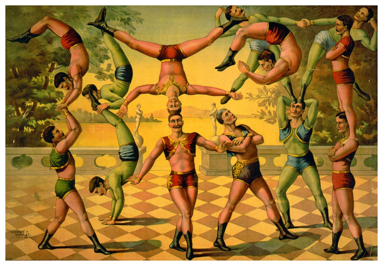 男性杂技演员团，c.1891 作者 美国学校