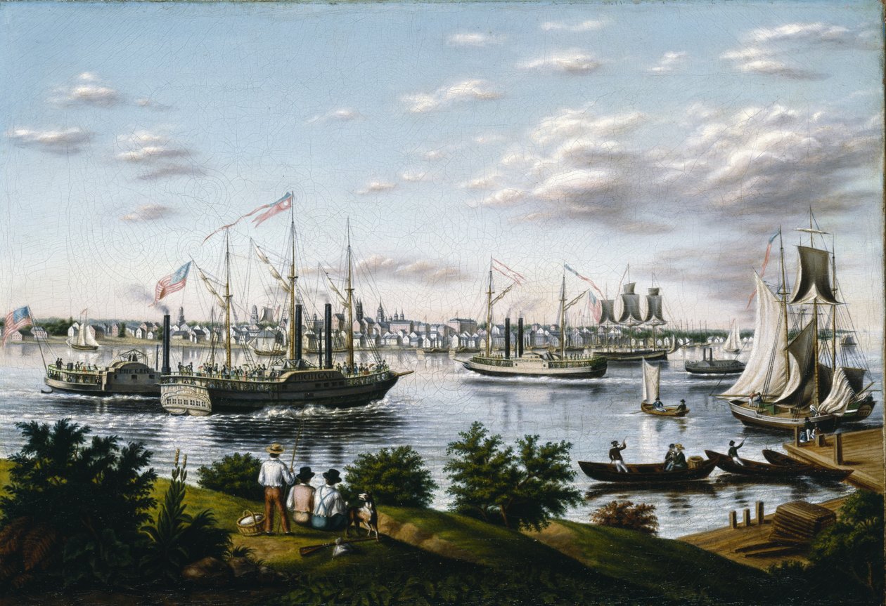 1836年底特律的视图，1836-37 作者 美国学校