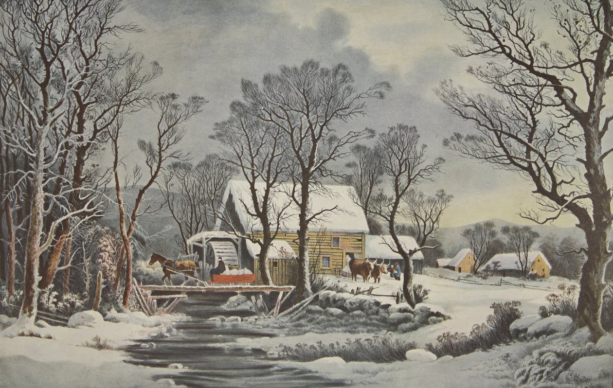 冬天在国家 - 老磨坊，酒吧。 1864年，Currier＆Ives 作者 美国学校
