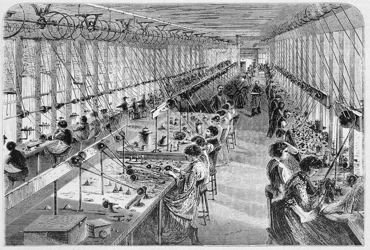 1870年在马萨诸塞州沃尔瑟姆的一家制表厂工作的女性（另见251300） 作者 美国学校