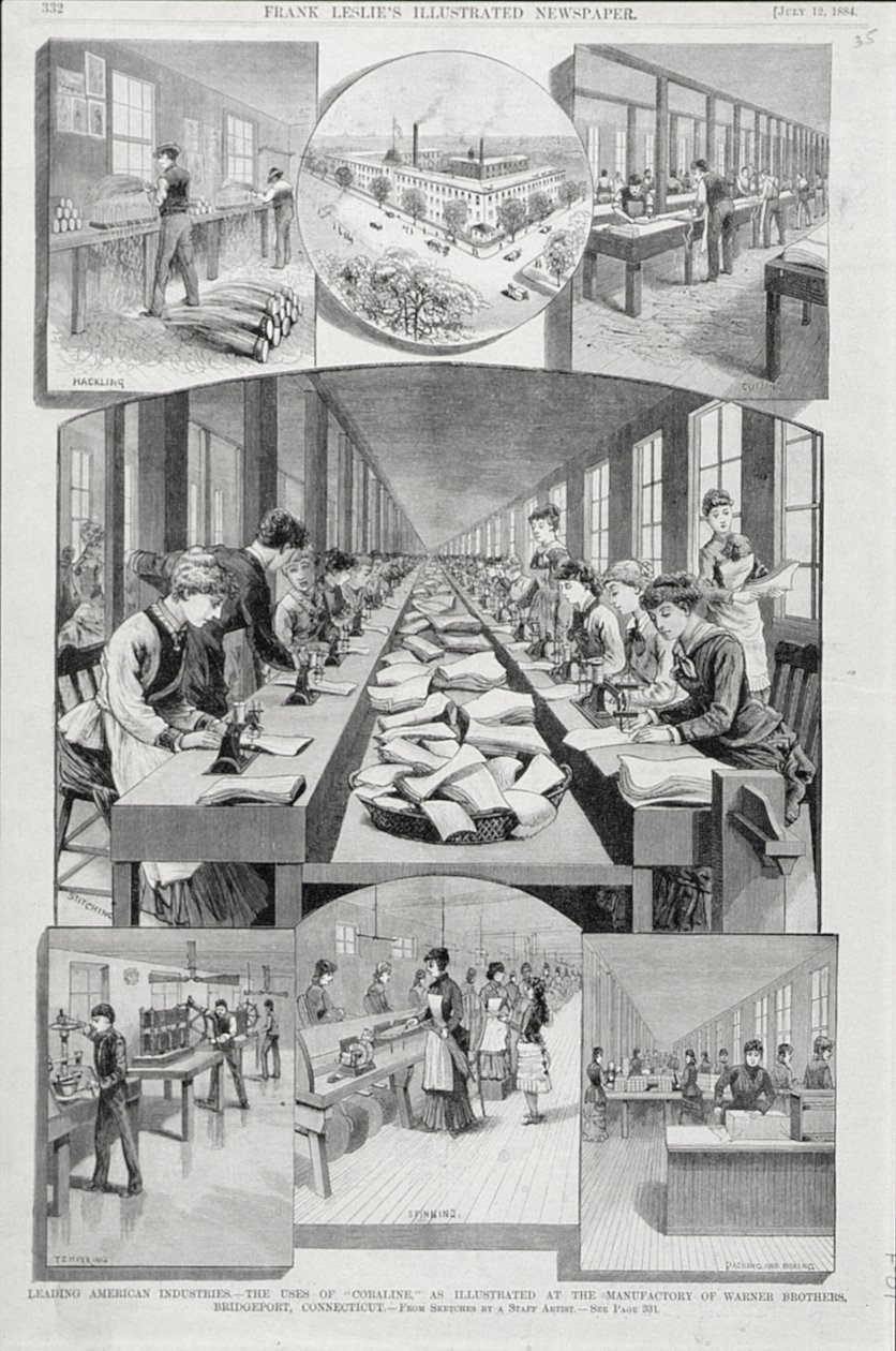 妇女制作紧身胸衣，1884年 作者 美国学校