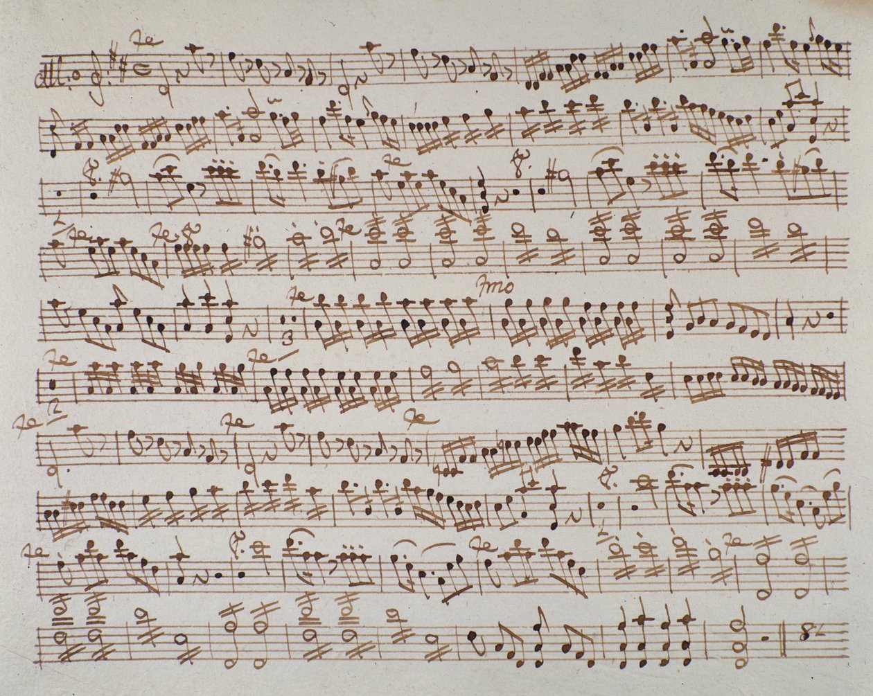 奥地利作曲家沃尔夫冈·阿马德乌斯·莫扎特（1756-1791），1770年在Mithridate序曲中的第一小提琴乐谱页。 作者 奥地利学派