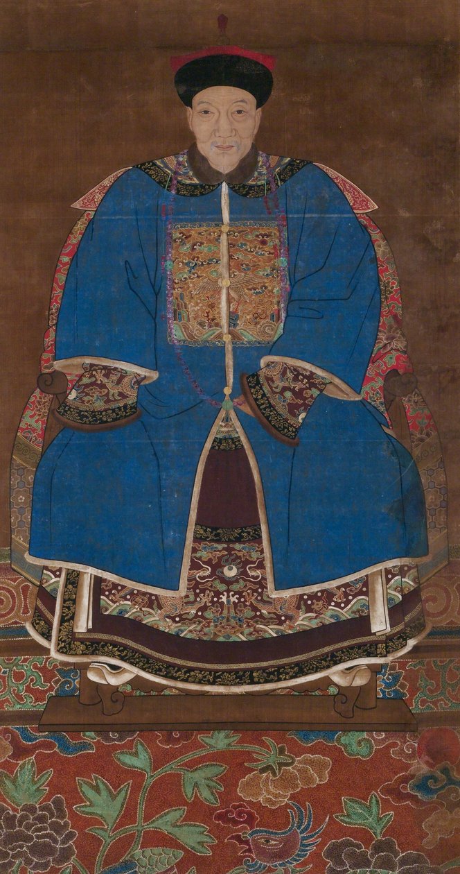 一个男人在冬季服装的祖先肖像， 作者 中文学校
