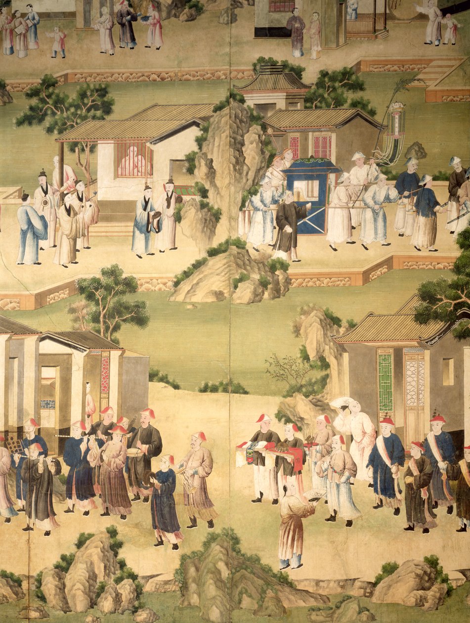 描述葬礼队伍的墙纸细节，1780 作者 中文学校