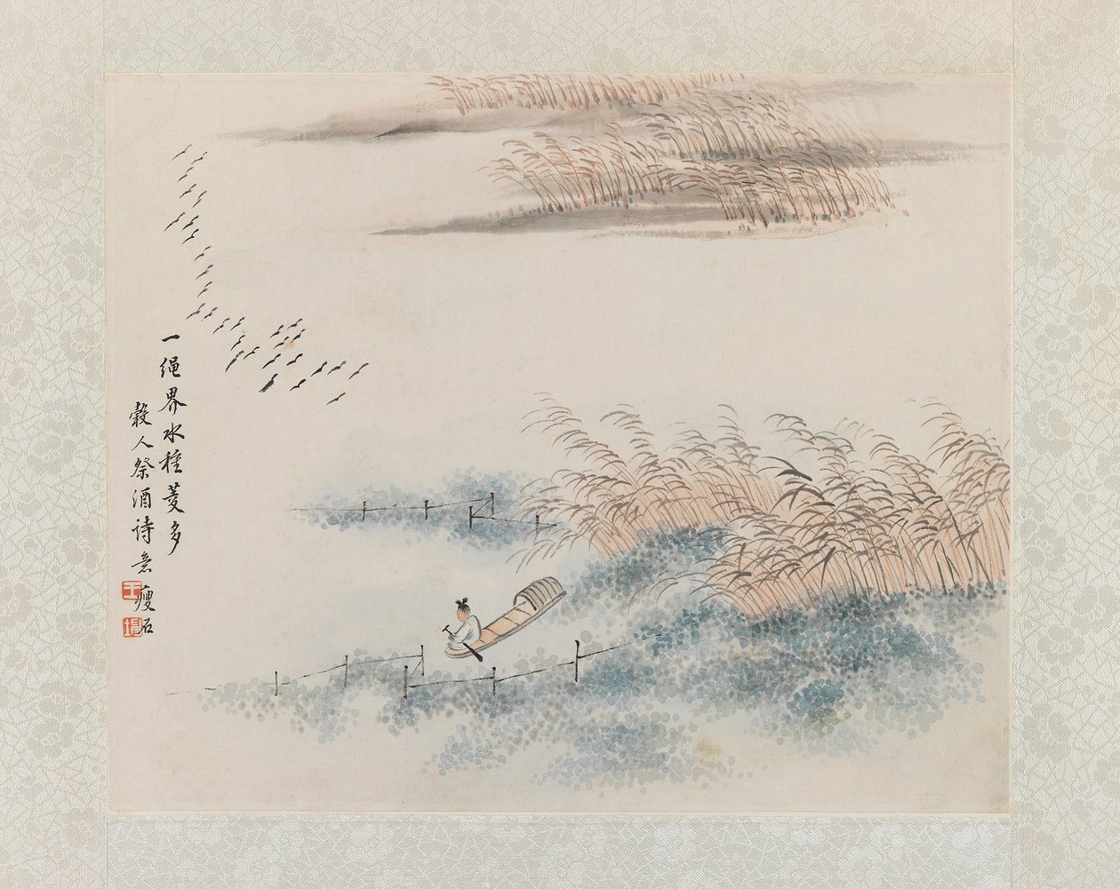 渔夫和芦苇，专辑叶画（纸上的墨水和浅色） 作者 中文学校