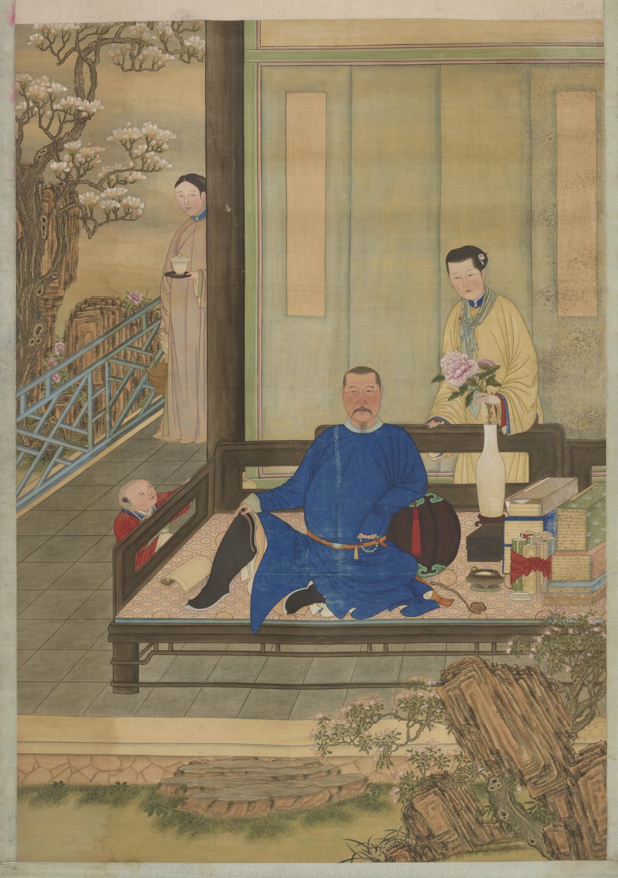 一名身份不明的男子和他的儿子，清朝的肖像（丝绸上的墨水和颜色） 作者 中文学校