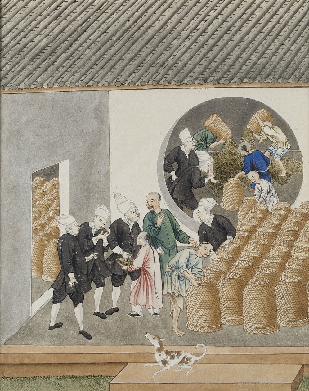 在1770年的广州（广州）茶仓库中，头巾荷兰的VOC商人闻到茶的质量 作者 中文学校