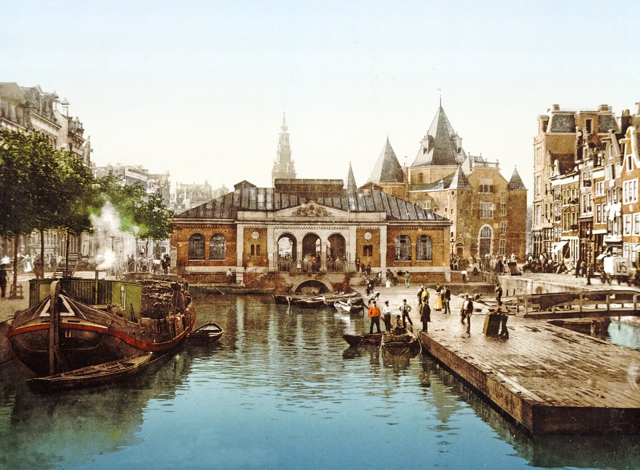 Fishmarket和Bourse，Amsterdam，Netherlands，pub.c。 1900年（chromolirhograph） 作者 荷兰摄影师