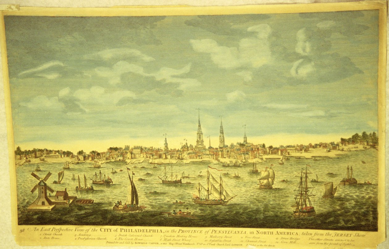 费城市的东方视角，1790（手工彩色雕刻） 作者 英语学校