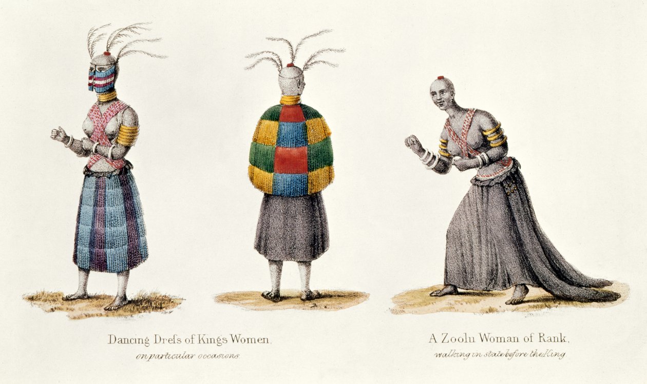 国王妇女的舞蹈服装和Zoolu女子排名，来自Zoolu国家的叙事，由AF Gardiner，1836年 作者 英语学校
