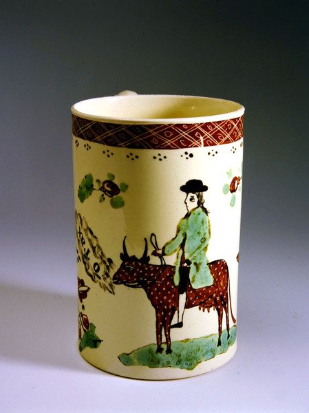 带牛和骑手的陶器杯，1770（陶瓷） 作者 英语学校