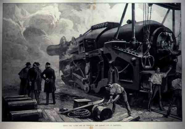 在1887年6月11日的伦敦新闻画报中，在Woolwich（存在的最大枪）中射击111吨 作者 英语学校