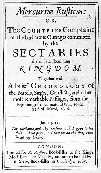 Mercurius Rusticus的头版，于1685年出版 作者 英语学校