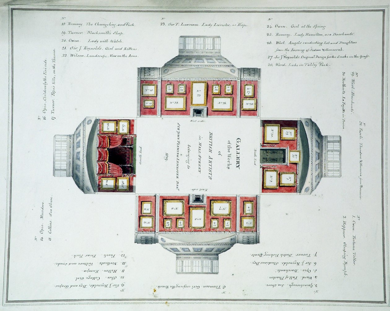 约翰莱斯特爵士画廊，希尔街，1806年的悬挂计划（纸上铅笔） 作者 英语学校