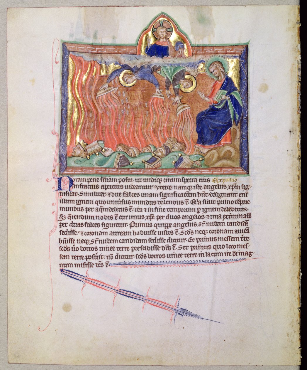 LA 139-Lisboa女士fol.47v金色的碗充满了上帝的愤怒，从古尔本基安启示录中倾倒在地上，c.1265-70 作者 英语学校