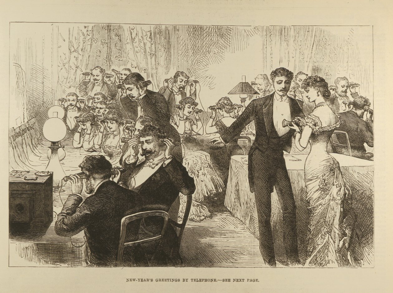 电话新年问候，来自伦敦新闻画报，1882年1月7日 作者 英语学校