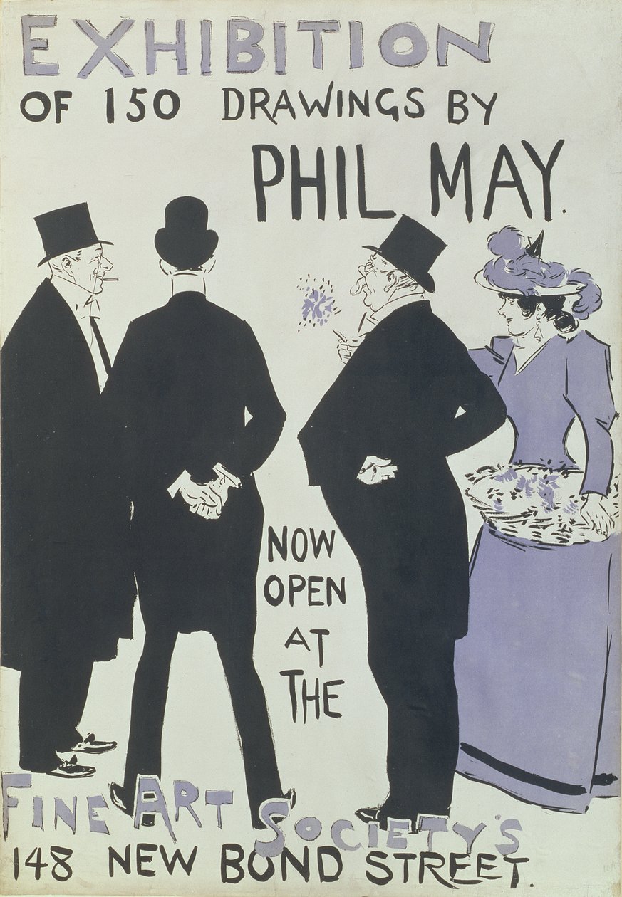 海报广告由Phil May在1895年新邦德街美术协会举办的150幅画展 作者 英语学校