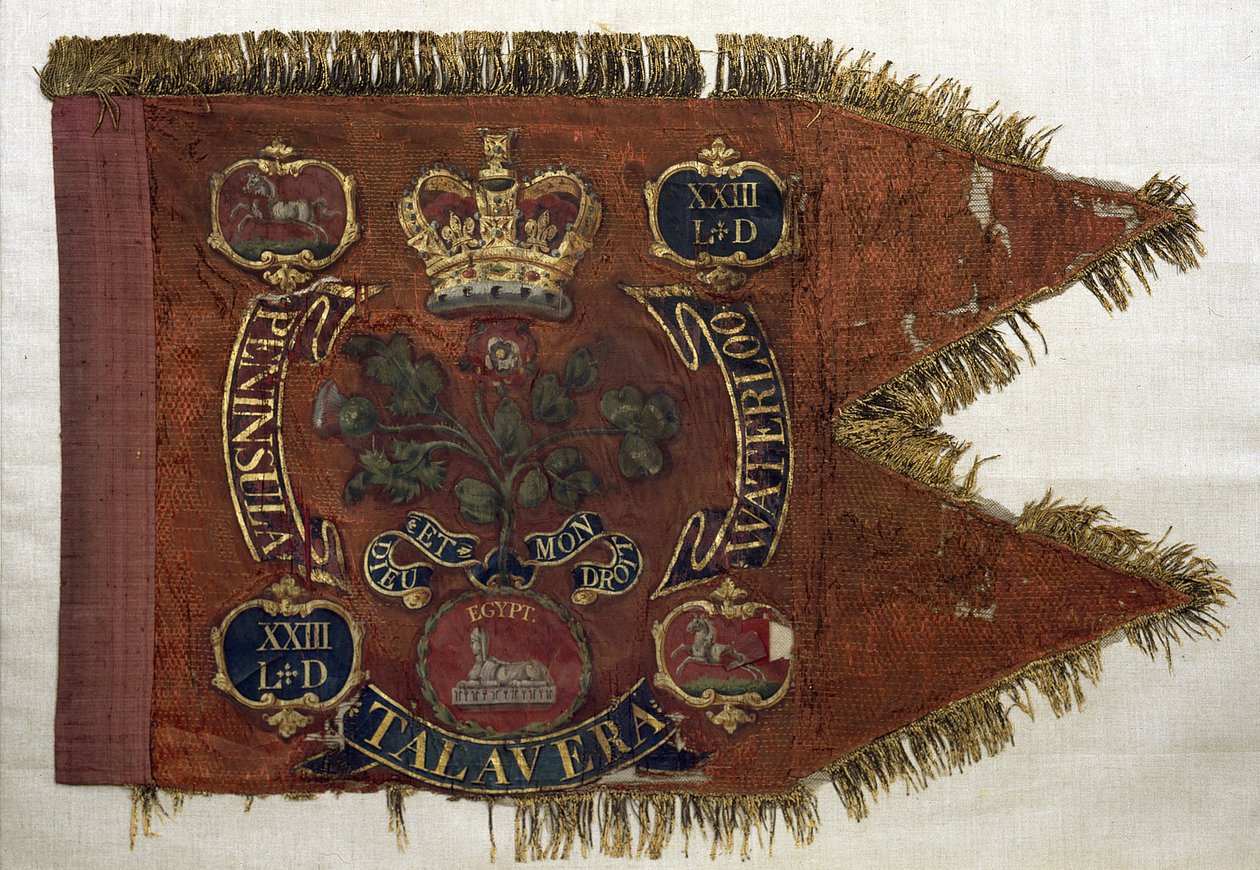第23个轻型龙骑兵的军团Guidon，1809年（红色织物，金色刺绣和流苏） 作者 英语学校