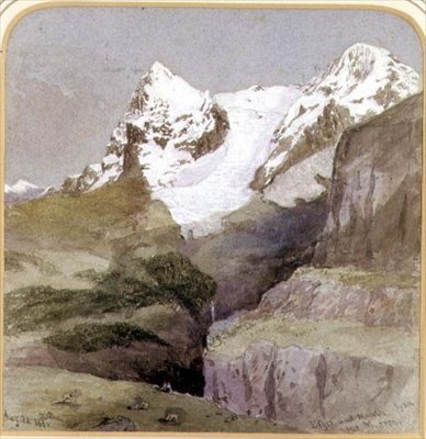 来自穆伦附近的艾格峰和蒙奇，1860年8月20日（纸上写着） 作者 英语学校