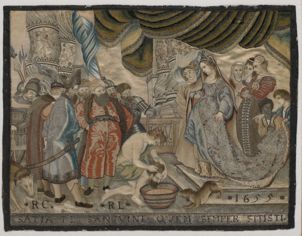 Cyrus女王Tomyris的复仇，丝绸刺绣，c.1655（丝绸刺绣） 作者 英语学校