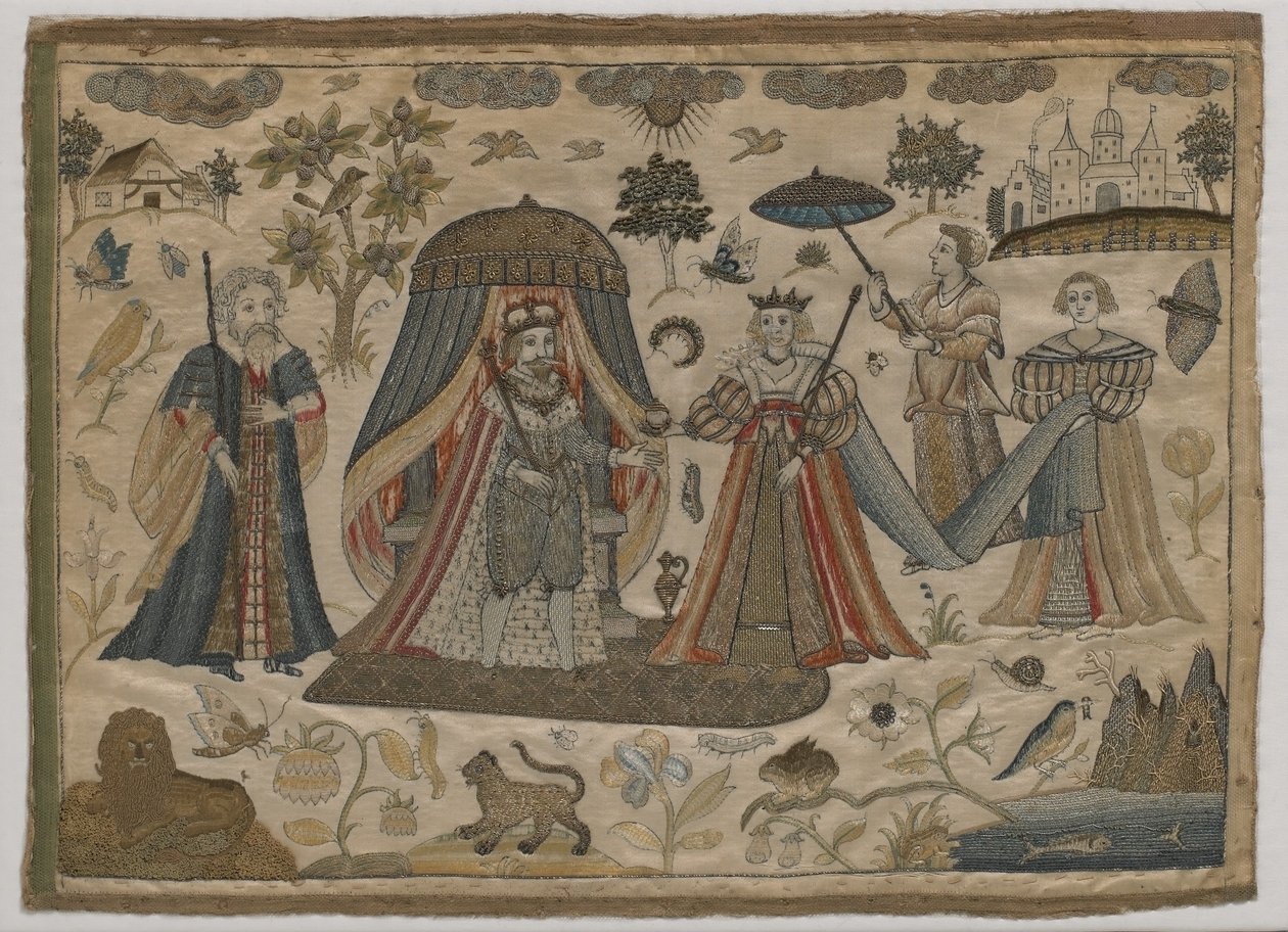 所罗门王和示巴女王的会面，c.1650（平丝刺绣） 作者 英语学校
