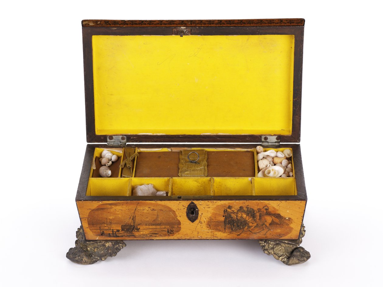 工作箱，c.1830（涂漆和转印马栗子，内衬纸和马尼拉纸，带压制金属附件） 作者 英语学校