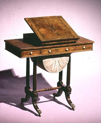 带阅读架和西洋双陆棋板的工作台，19世纪中叶（木头） 作者 英语学校