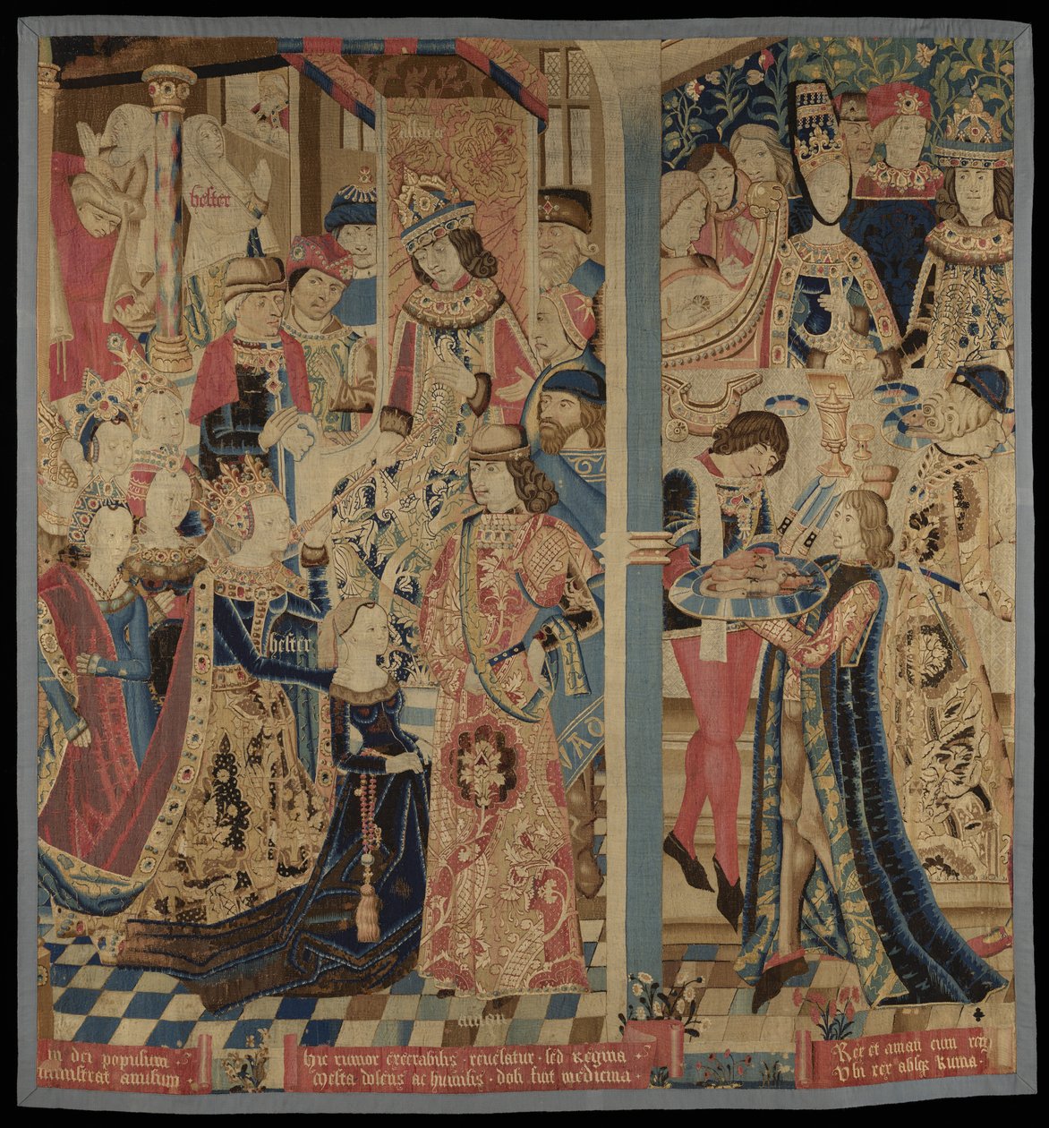 以斯帖和亚哈随鲁，c。 1460-1485（羊毛和丝绸） 作者 佛兰芒学校