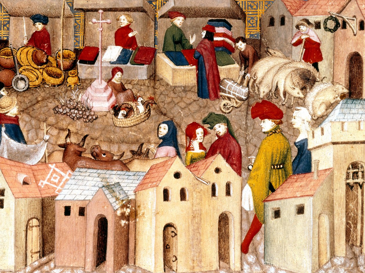 Fr 12559 fol.167市场，来自Le Chevalier的照明由Thomas III de Saluces，巴黎，c.1400-05 作者 法语学校