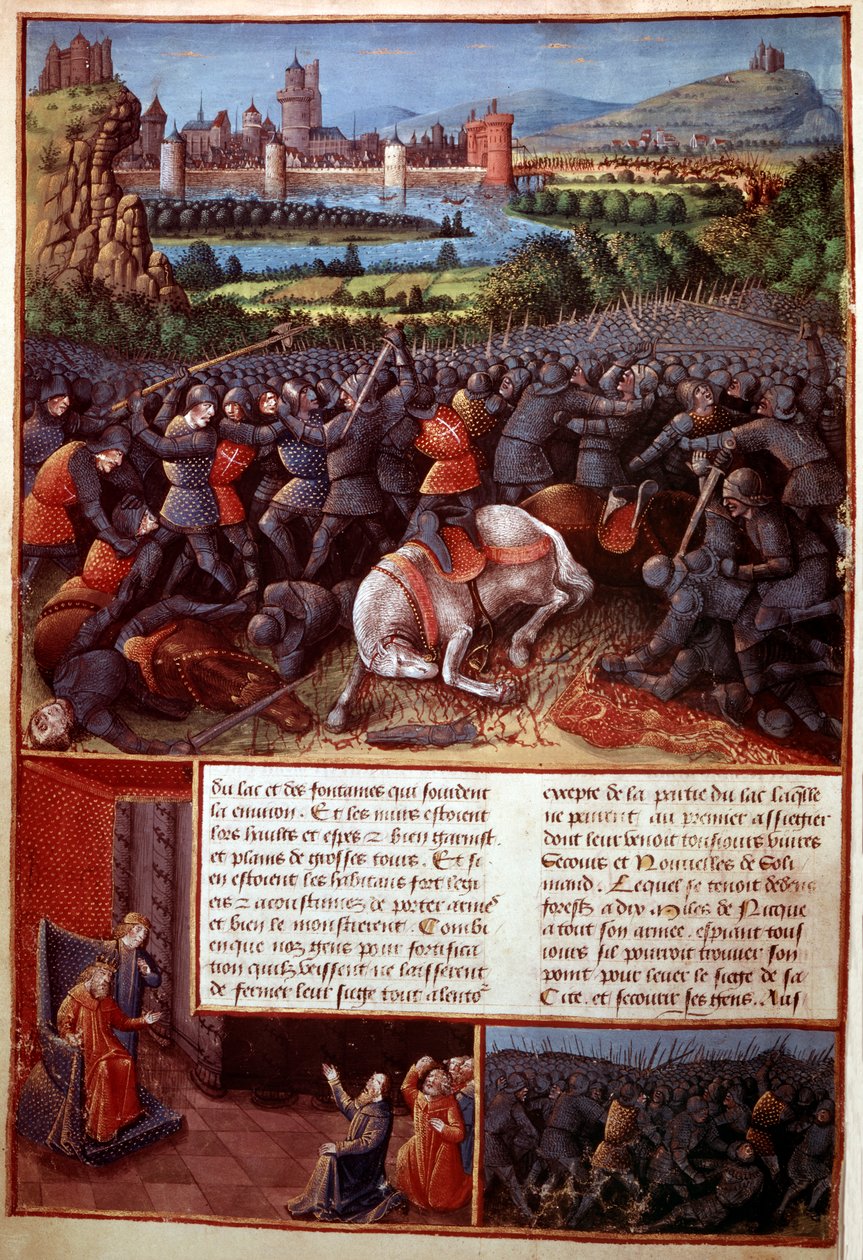 Fr 5594，f.37v战斗场景，来自Passages faits Outremer，由Sebastian Marmoret撰写，c.1490 作者 法语学校