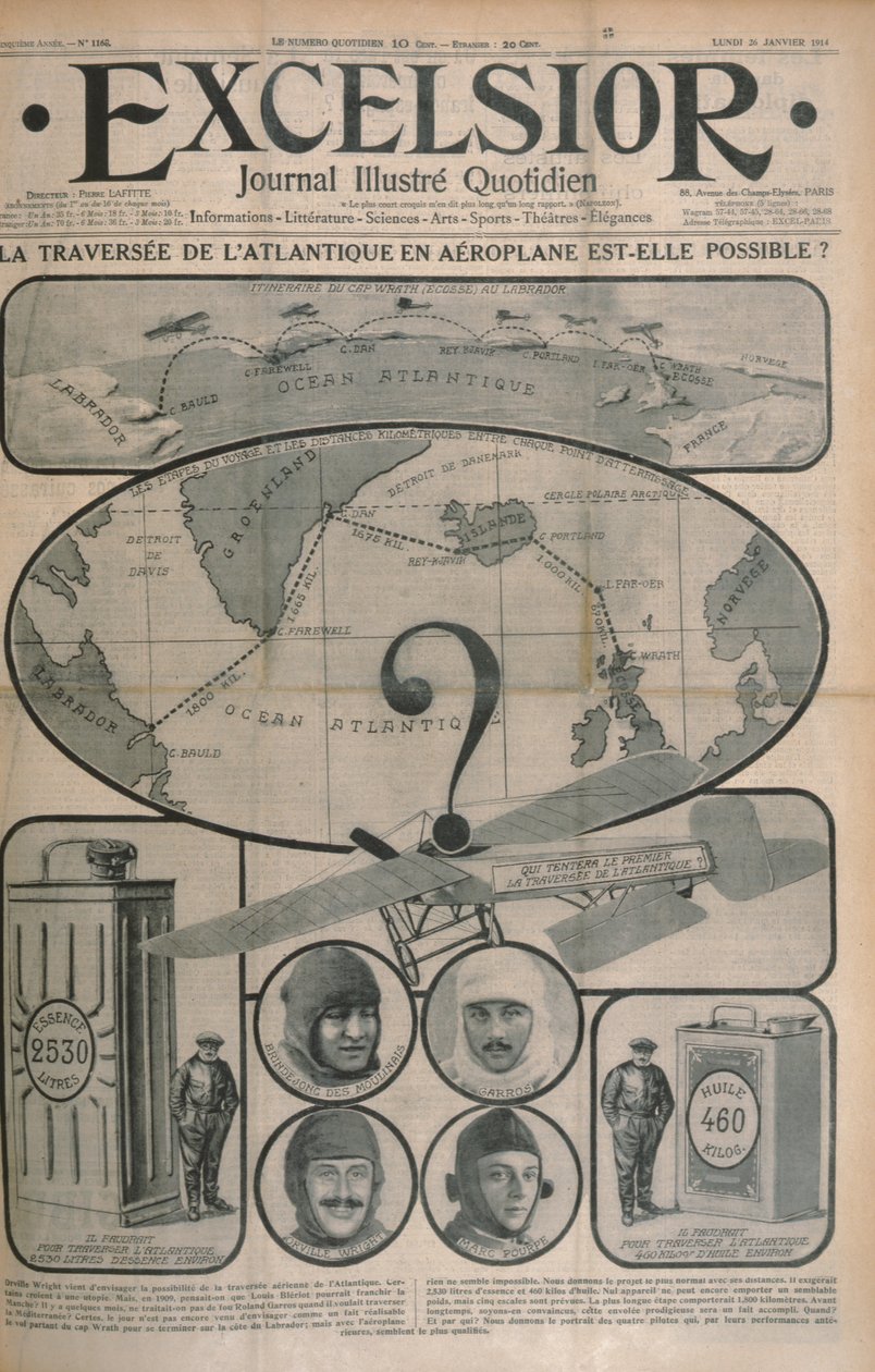 1914年10月26日，Excelsior杂志的封面是飞机大西洋穿越吗？ 作者 法语学校