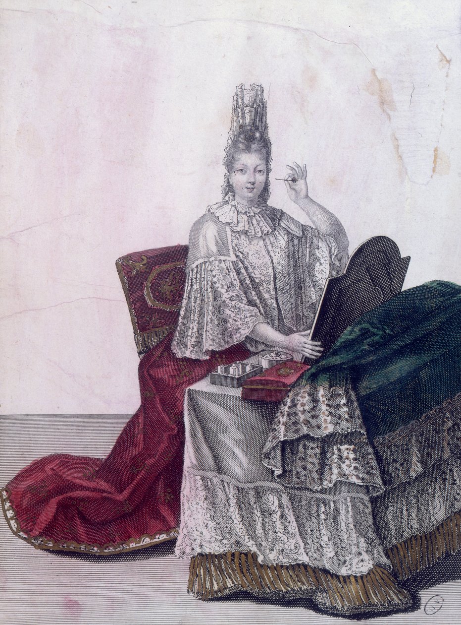 Madama la Marquise Dangeau在她的厕所，1694年 作者 法语学校